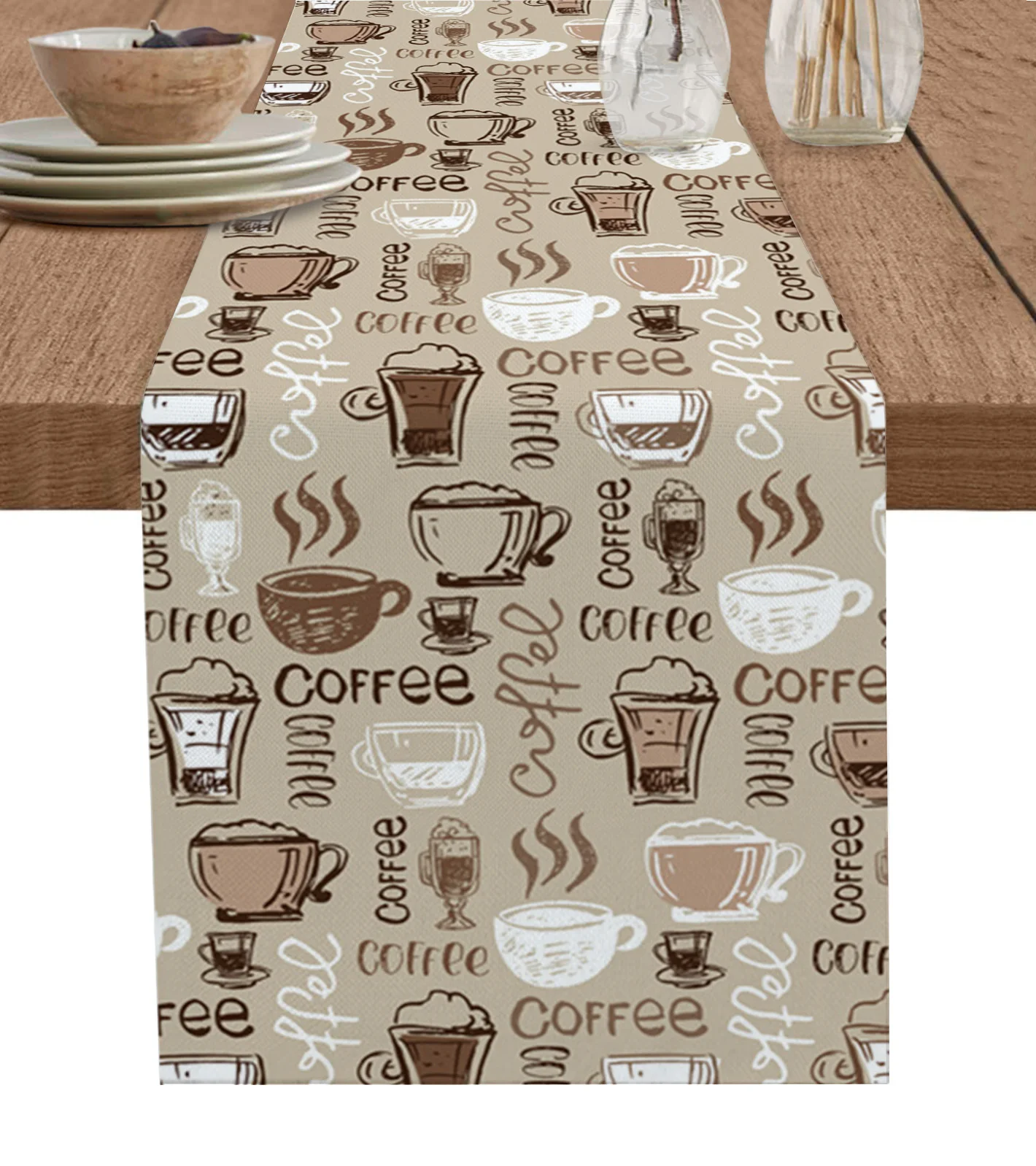 

Coffee Coffee Beans Coffee Cup Linen Table Runners Kitchen Table Decoration Dining Table Runner Wedding Party Supplies