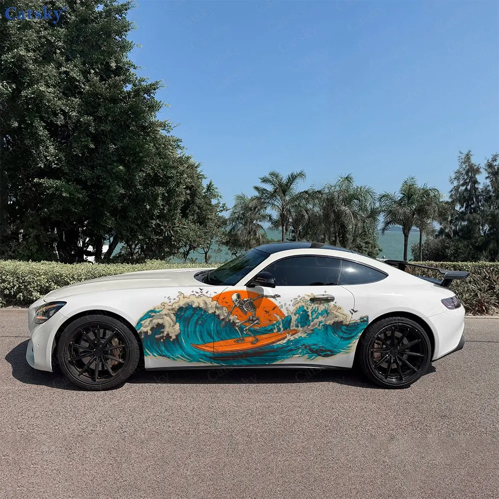 2 Stück Skateboard-Skelett Autoaufkleber Vollständige Blumendekoration Kratzerabdeckung Schutz-Autoaufkleber Wasserdichte Auto-Vinylfolien