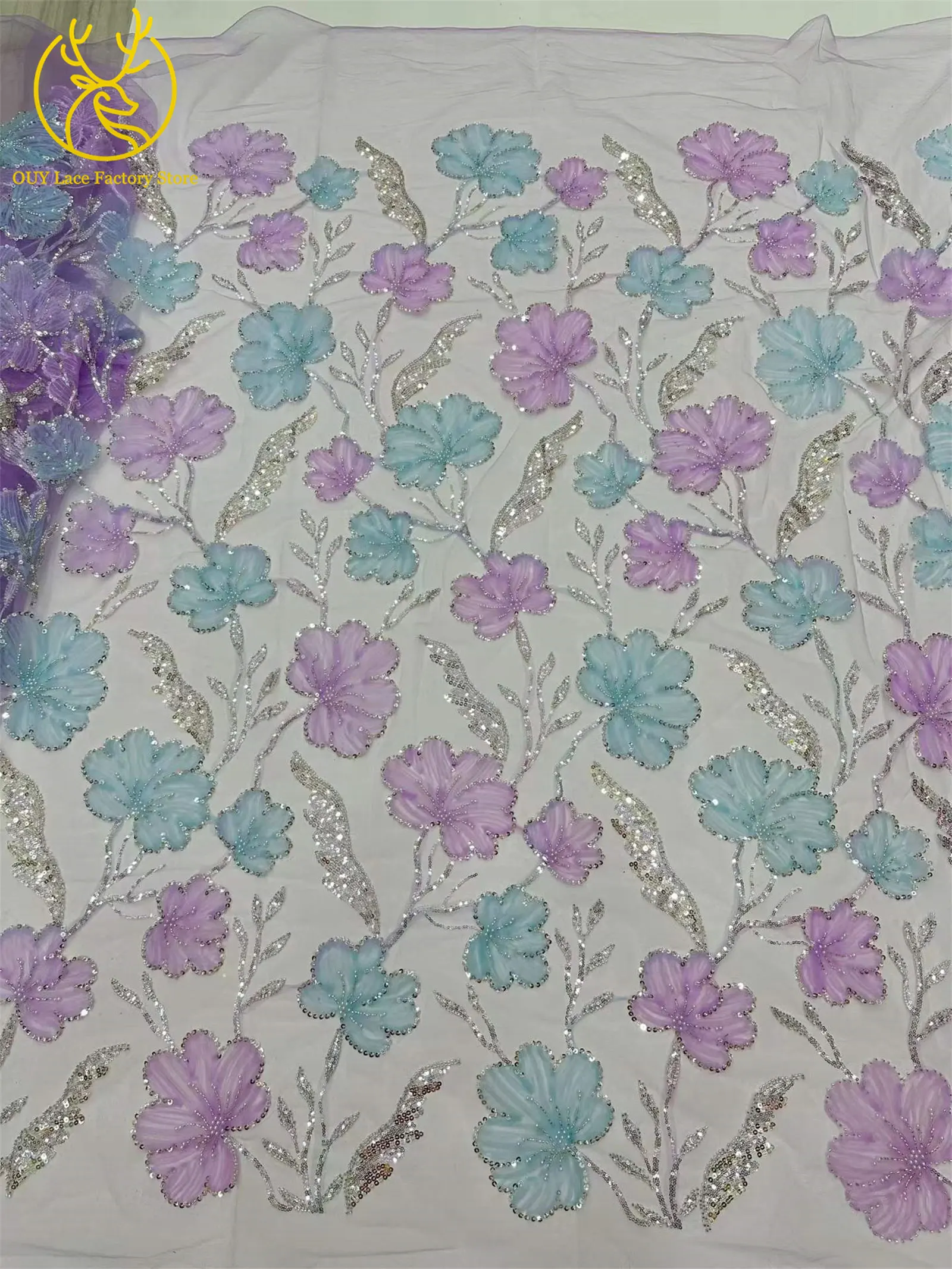 5 Yards Modischer Nigerianischer Pailletten-Tüll-Spitzenstoff 2026 Afrikanischer Perlen-Spitzenstoff Französische Spitze für Hochzeitskleider und Partykleider zum Nähen – Detail 10