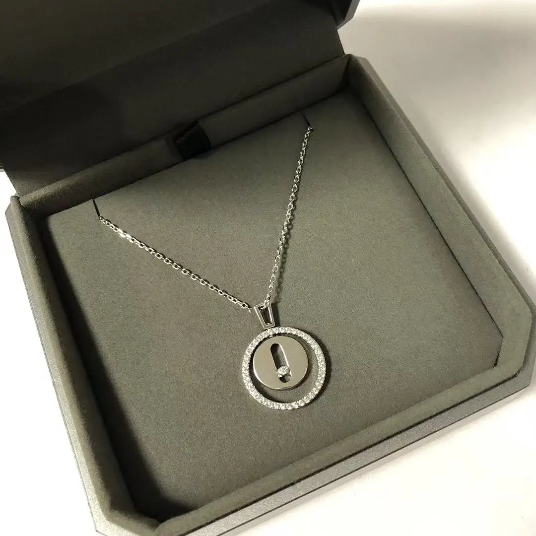 

925 Sterling Silver Round Women's Necklace, Set With Sashionable Sliding Zircon Jewelry.