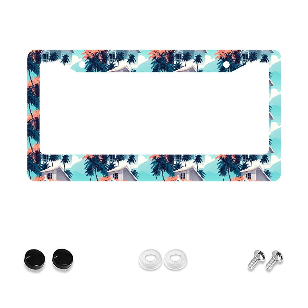 

1 шт., тропическая синяя пальма с узором, 2 отверстия, рамка номерного знака, алюминиевый материал 12x6 дюймов с набором винтов, забавное украшение автомобиля