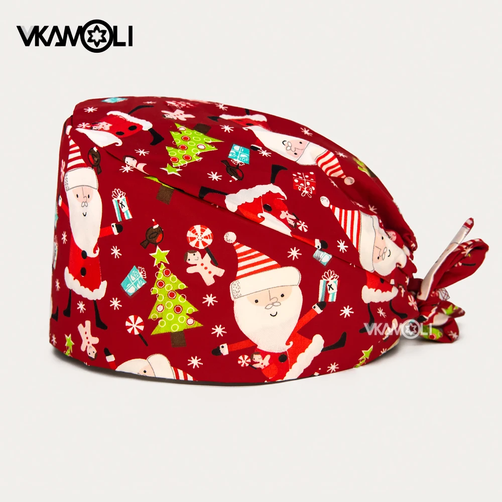 2024 Christmas pattern print scrub Hats AdjustablePharmacy Pet Clinic Working Cap Laboratory Nursing Scrub Cap