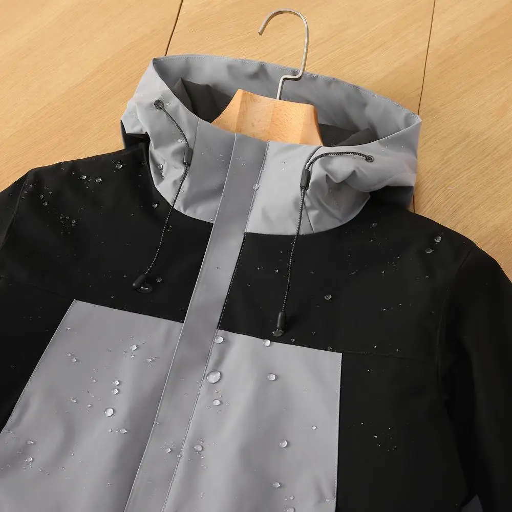 Chaqueta transpirable impermeable ecológica para senderismo y escalada, chaqueta de empalme de Color con capucha de manga larga, LS-C03 con logotipo personalizado para parejas