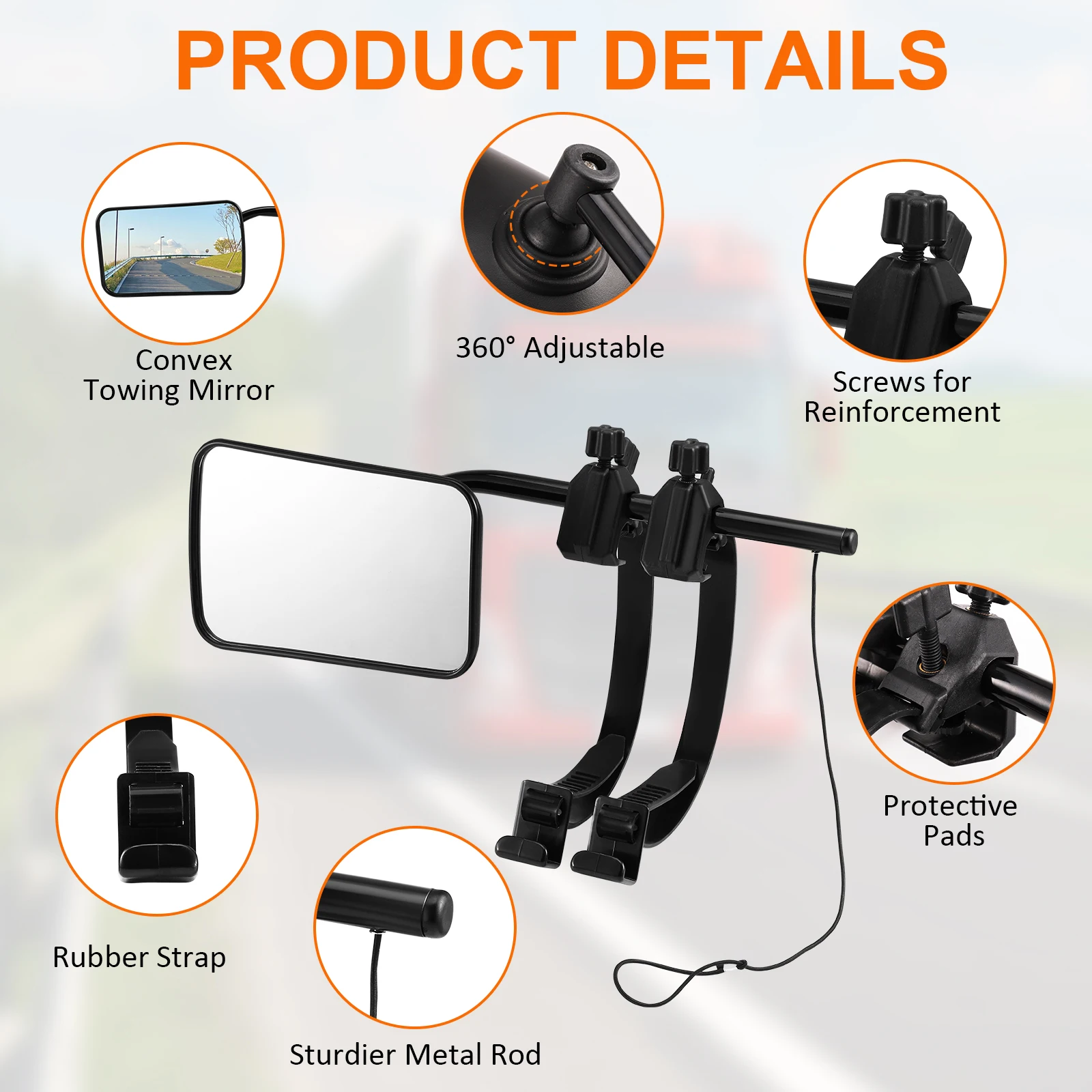 1 Pair Universal Caravan Trailer Car Towing Mirror Adjustable Tow Mirror Extension Strap Side Rear View Mirrors Towing Mirrors view 4