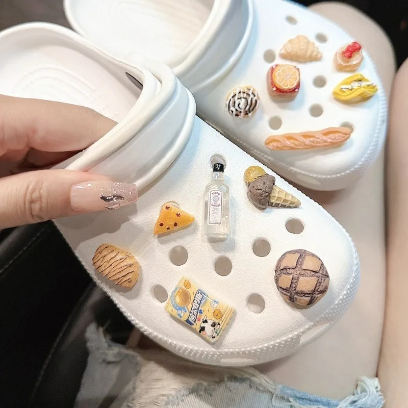 

12PCS Shoe Charm for Crocs DIY Cartoon Bread Chocolate Resin Shoe Decoration Buckle for Croc Charms Hole Shoes Accessories