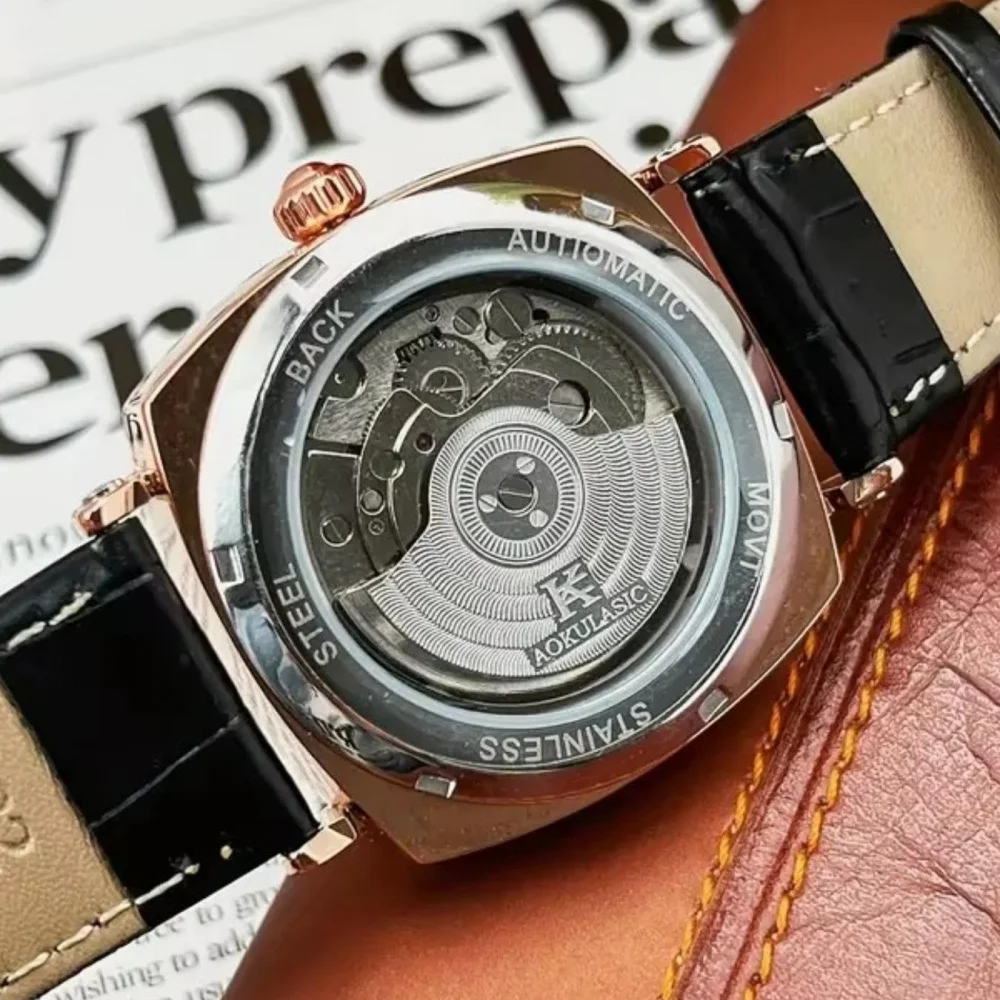 [Mechanical Men's Watch] Retro Mechanical Men's Watch | Elegant, Skeleton Dial, Hollow Design, Alloy Case, Synthetic Leather Strap | Business and Casual Wear, No Batteries Required image 2