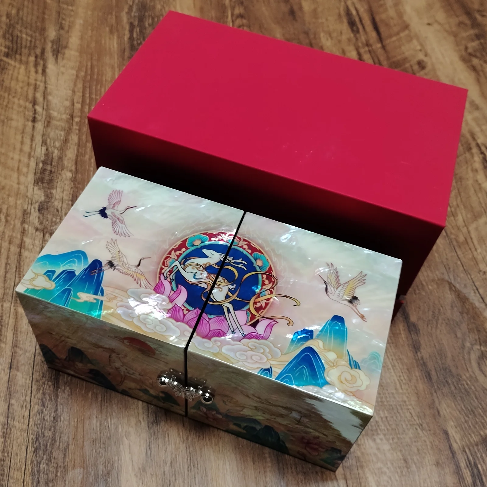 マザーオブパールシーシェル象嵌キューブ鹿ジュエリー宝オーガナイザー 