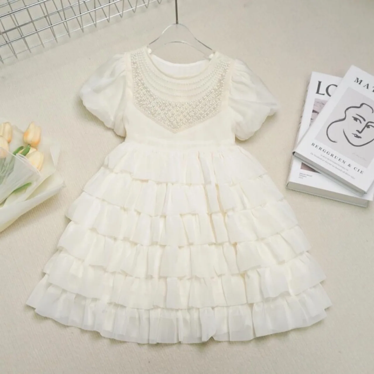 

2024 Summer Princess Dress Same Style Pearl Exquisite Children's Dress Ladies Cake Dress Birthday Princess Dress Gifts Clothing