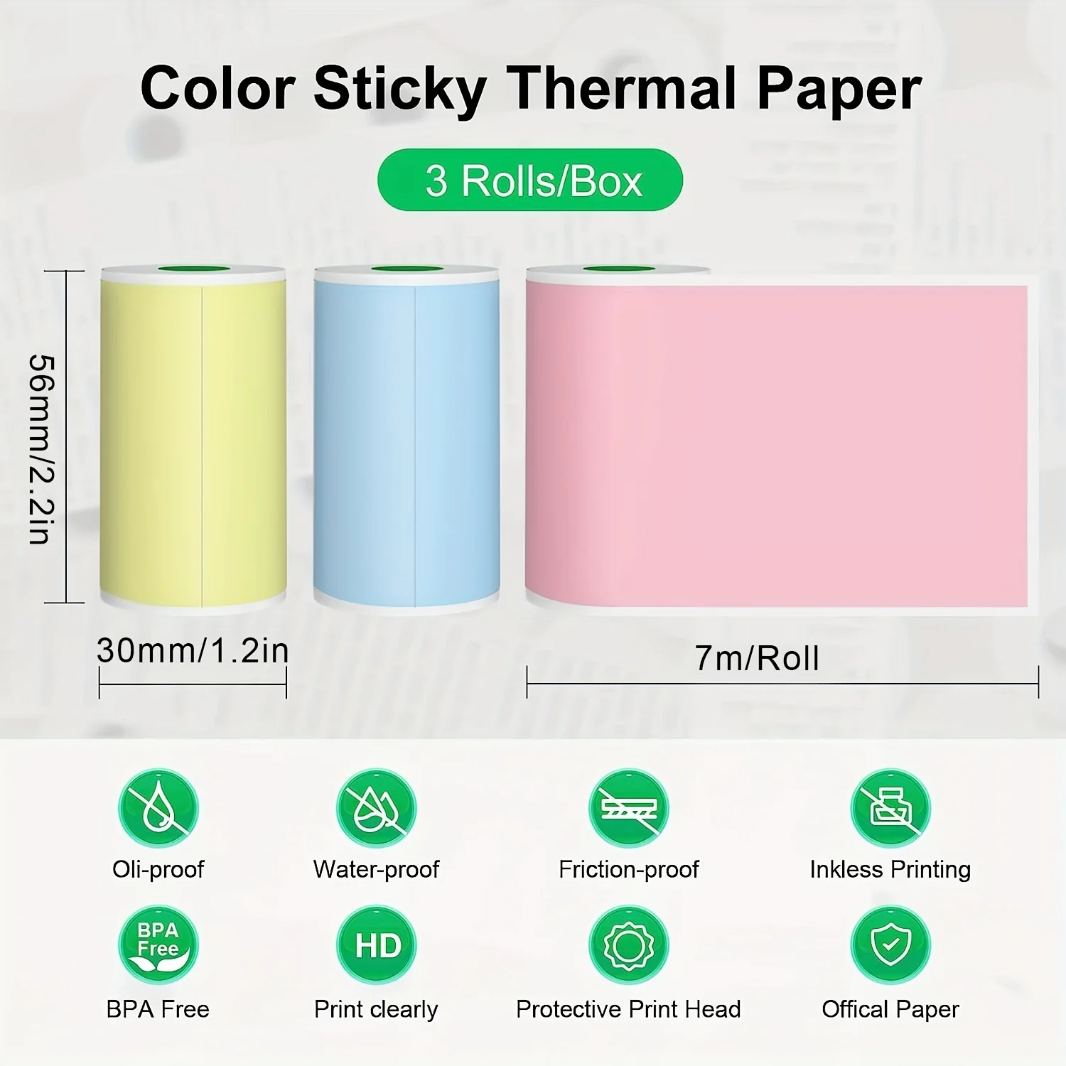 Adesivo termico a colori per Mini stampante da 56mm 10 anni di carta di stoccaggio durevole impermeabile a prova di olio per stampante phommemo Paperang Peripage