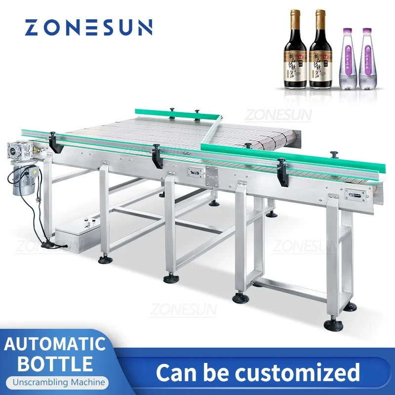 ZONESUN Custom Conveyor Chain Bottle Container Sorting Material Transporting Unscrambler Feeding Mass Production Line ZS-CBU190