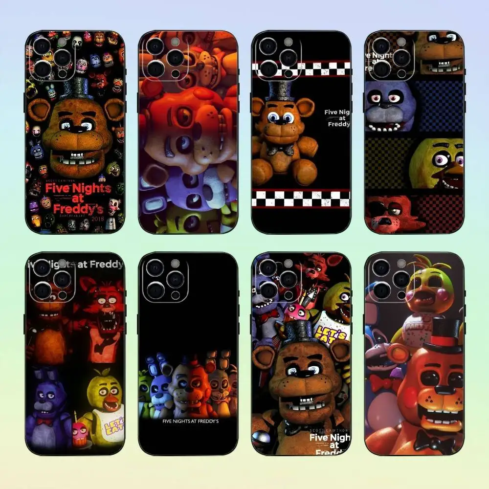 Funda de teléfono Five-Nights-At-Freddys F-Fnaf para iPhone17,16,15,14,13,12,11 Plus,Pro Max, funda negra suave