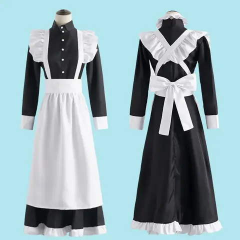 Classic Black White Pearl Line British Style Maid Cosplay Costume for Cafe Waitress Special Use Cosplay Clothing