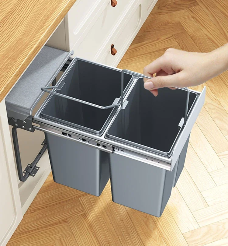 Kitchen built-in trash can, cabinet cabinet, kitchen waste double bucket sorting, household pull-out basket with lid