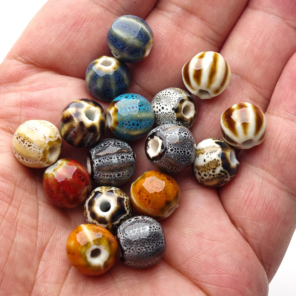 10-20pcs Pumpkin Shape Ceramic beads Colorful Glaze Beads Stripe Loose Spacer Beads For Handmade Jewelry Making DIY Necklace