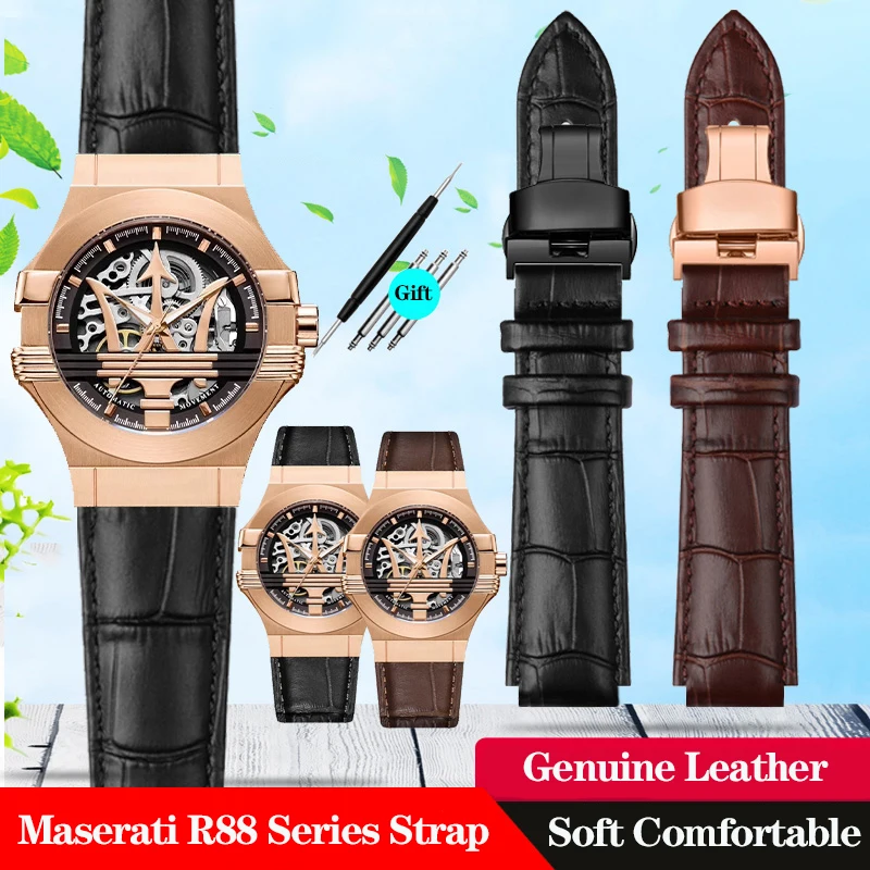 For Maserati Genuine Leather Watch Band R8821108025 R8821108039/8038/8035/8025 Trident Raised Mouth Strap Watchband 21mm 24mm