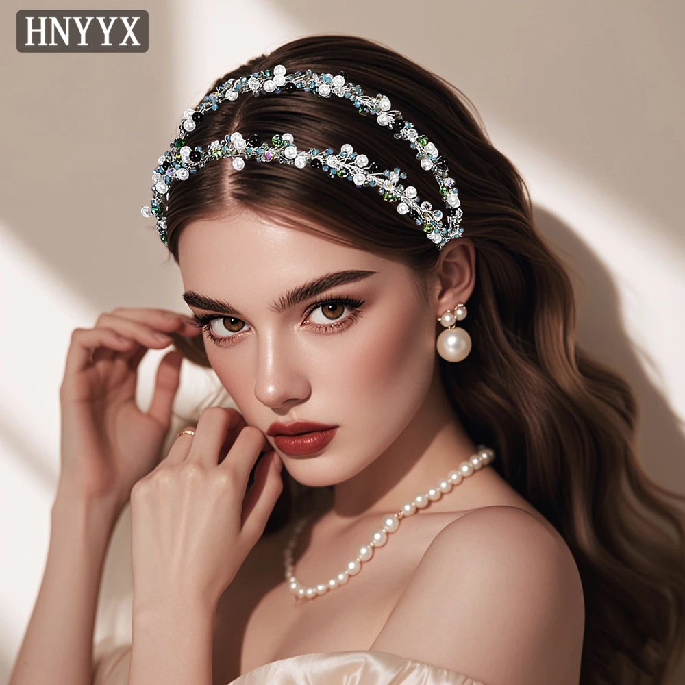 YouLaPan-vestido de novia elegante, diadema de perlas con diamantes de imitación, tejido a mano, doble capa, accesorio para el cabello para fiesta de banquete francés YXA132