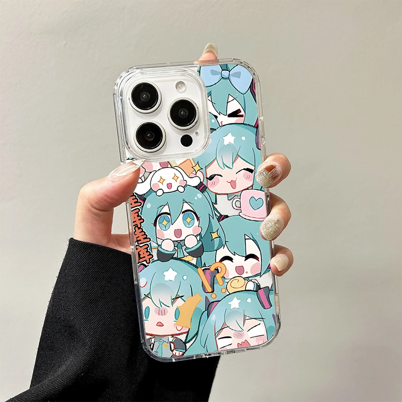 Чехол с беспроводной зарядкой Cartoon Hatsune Miku для iPhone 17 Air 16 E 15 14 Plus 13 12 Mini 11 Pro Max, прозрачный силиконовый чехол