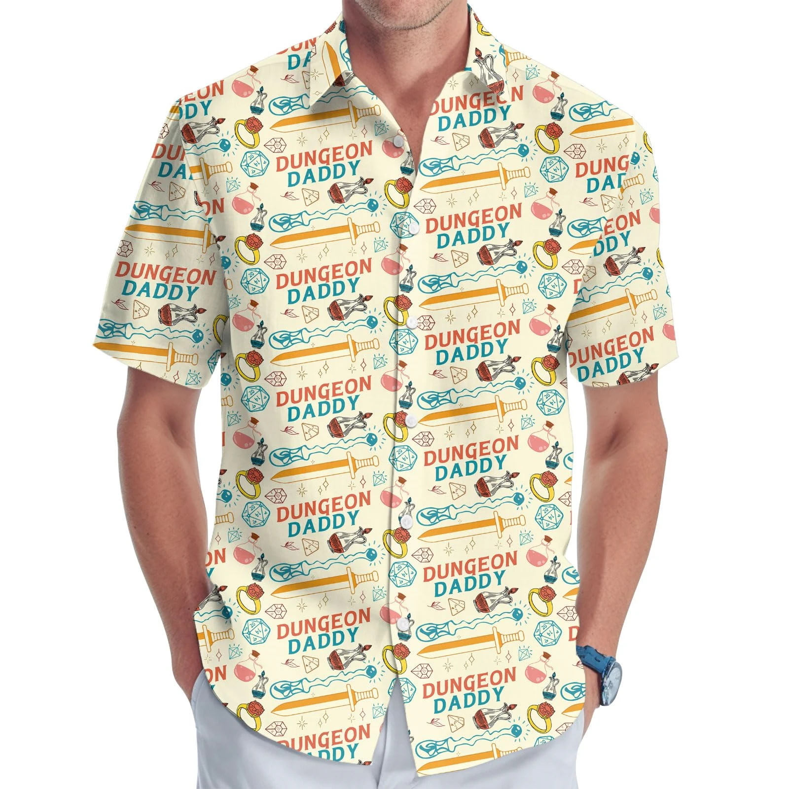 Dungeon Daddy Graphic Shirt Men's Clothing 3d Printed Funny Hawaiian Shirts For Men Clothing Fashion Casual Y2k Tops Lapel