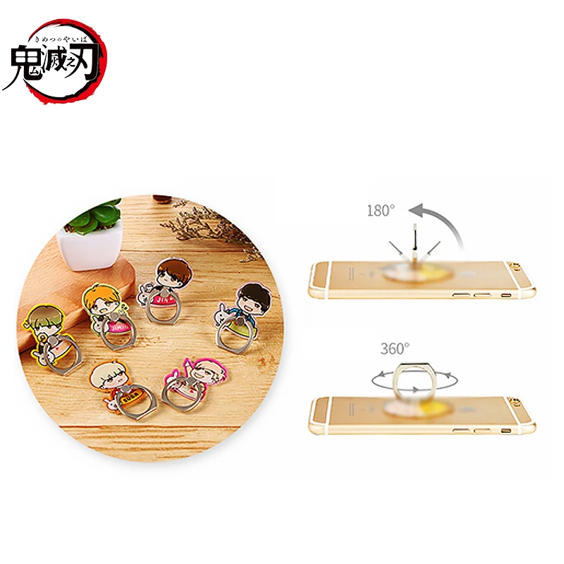 1pcs Demon Slayer Cartoon Cell Phone Holder Cute Action Figures Acrylic Tanjirou Kyoujurou Nezuko Cell Phone Ring Holder Gifts - view 3