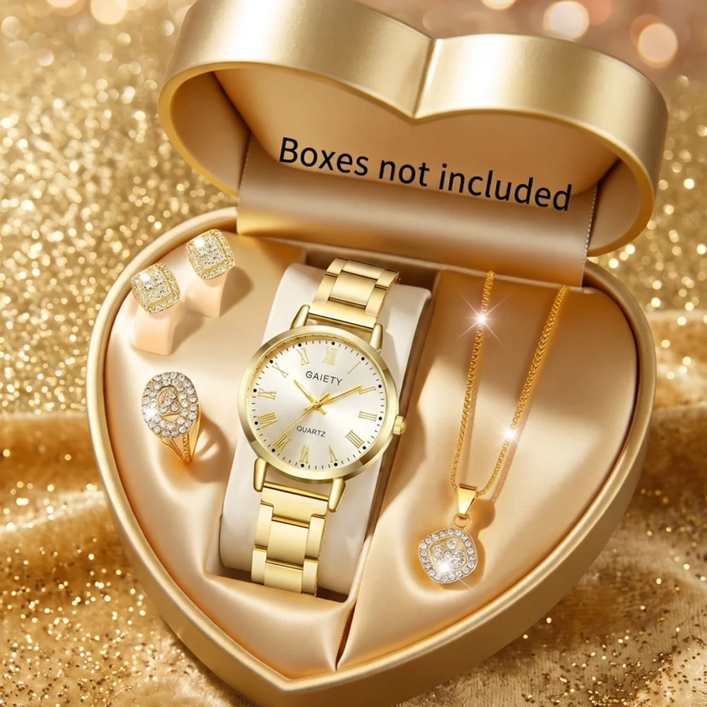 5Pcs/Set Unisex Jewelry Watches Women's Wristwatch Accessories Gold Fashion Business Elegant Trendy Classic Exquisite Light Luxury Luxury Watch Set Y2K Suitable for Travel, Vacation, Parties, Daily Outfits, Perfect Holiday Gift