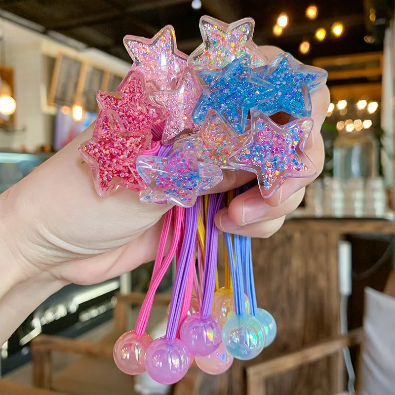 Sparkling Bead Heart Hair Ties Korean Style Twisted Rubber Bands Cartoon Ponytail Holders for Toddler Girls Daily