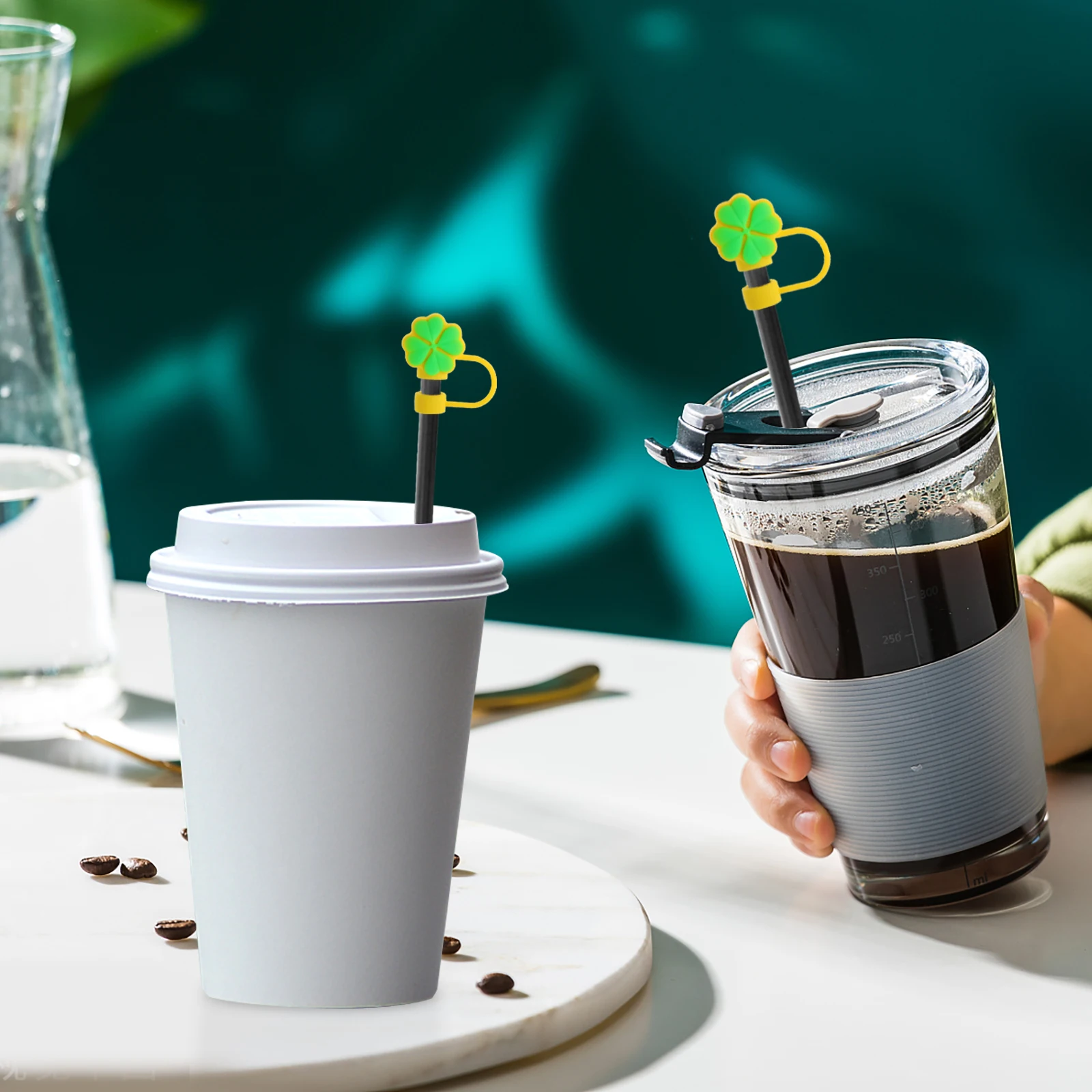 

4 Pcs Covers Silicone Cute Cartoon Party Four Leaf Colors Reusable Straw Caps Kitchen Bar Supplies Straw Toppers Easy To Use