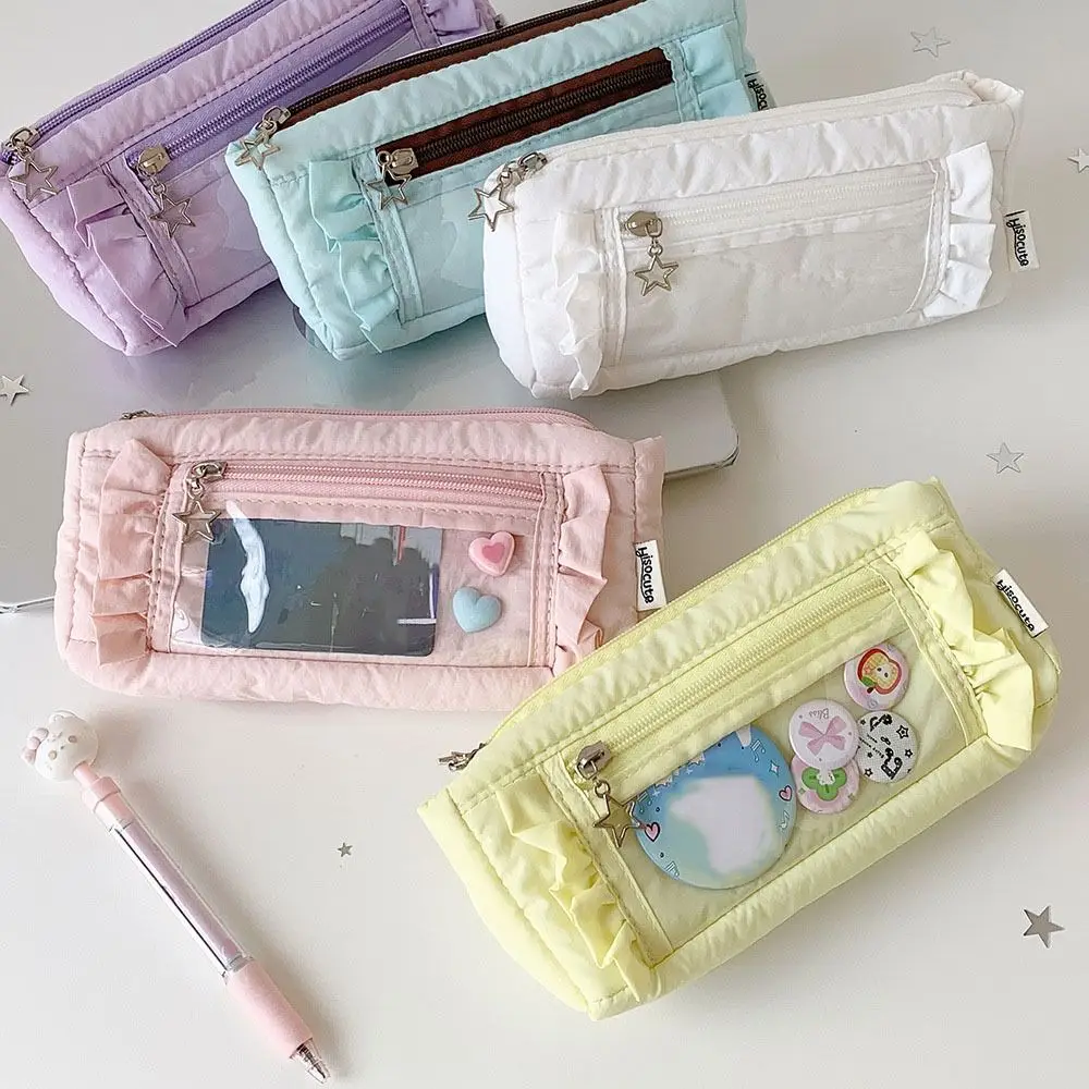 Transparent window Pencil Case Large Capacity Badge Display Pen Bag multi-functional Storage Stationery Storage Pouch