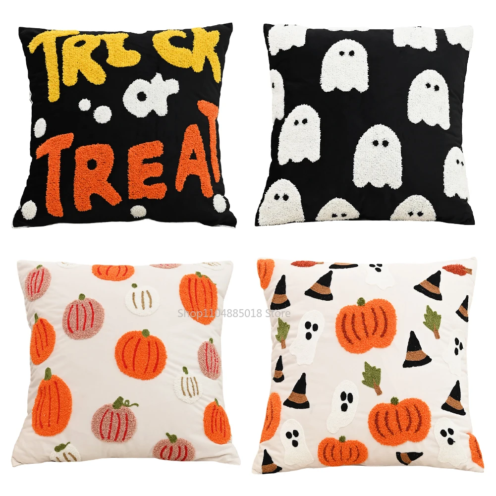 

Halloween Elements Embroidered Pillowcases for Home Living Room Sofa Festive Atmosphere Decor Halloween Series Cushion Cover