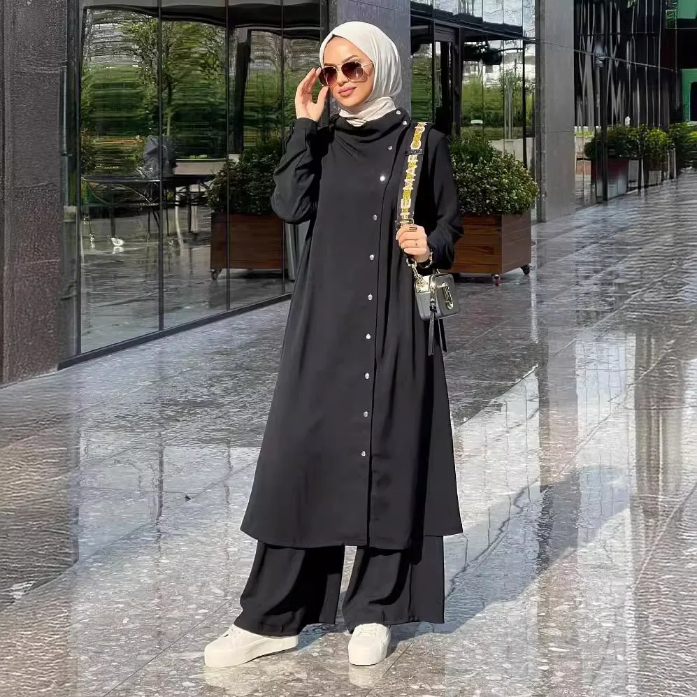 

Women's Long Sleeve Loose Pants Sets, Muslim Fashion, Abaya Suit, Vintage Blouse, Islam Printed Suit, Arab Fashion