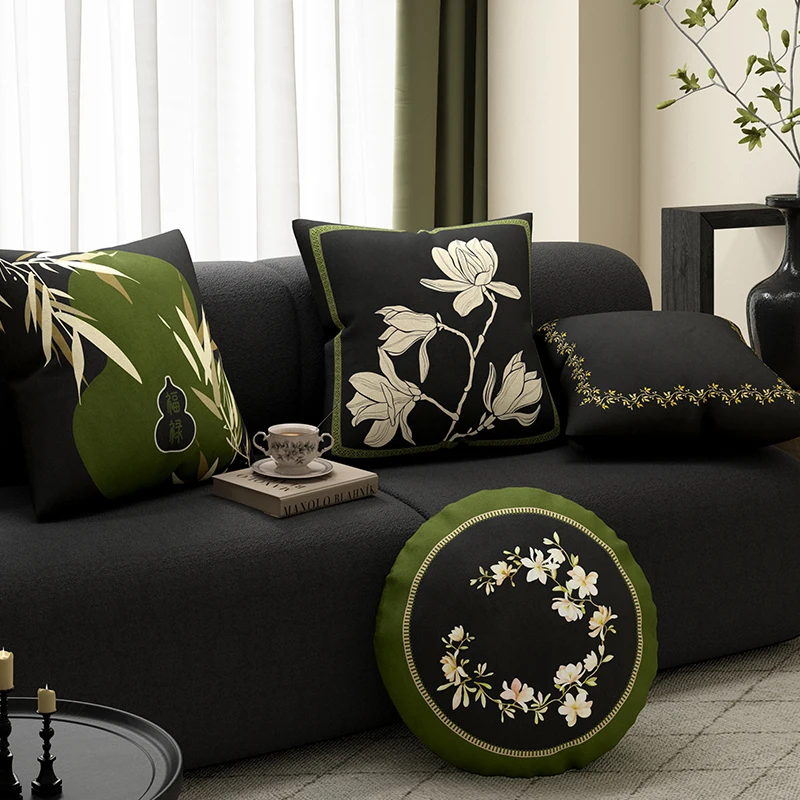

New Chinese Style Green Pillowcase Sofa Living Room Luxurious Classical Embroidered Cushion Cover Chinese Style Retro Pillowcase