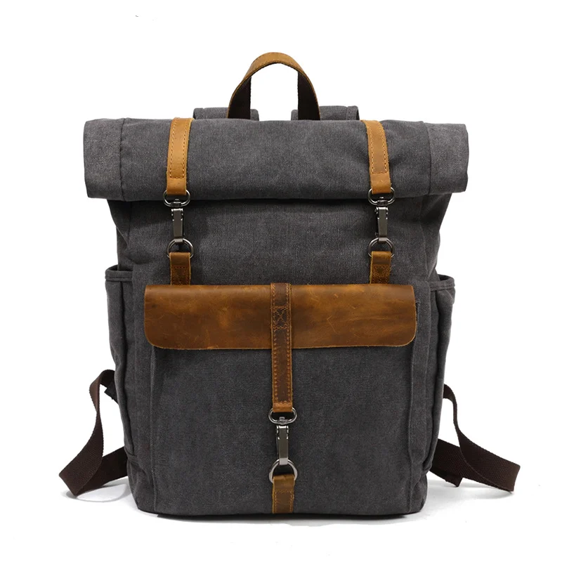 Customizable Logo Men's Canvas Backpack With Large Capacity For Travel And Hiking