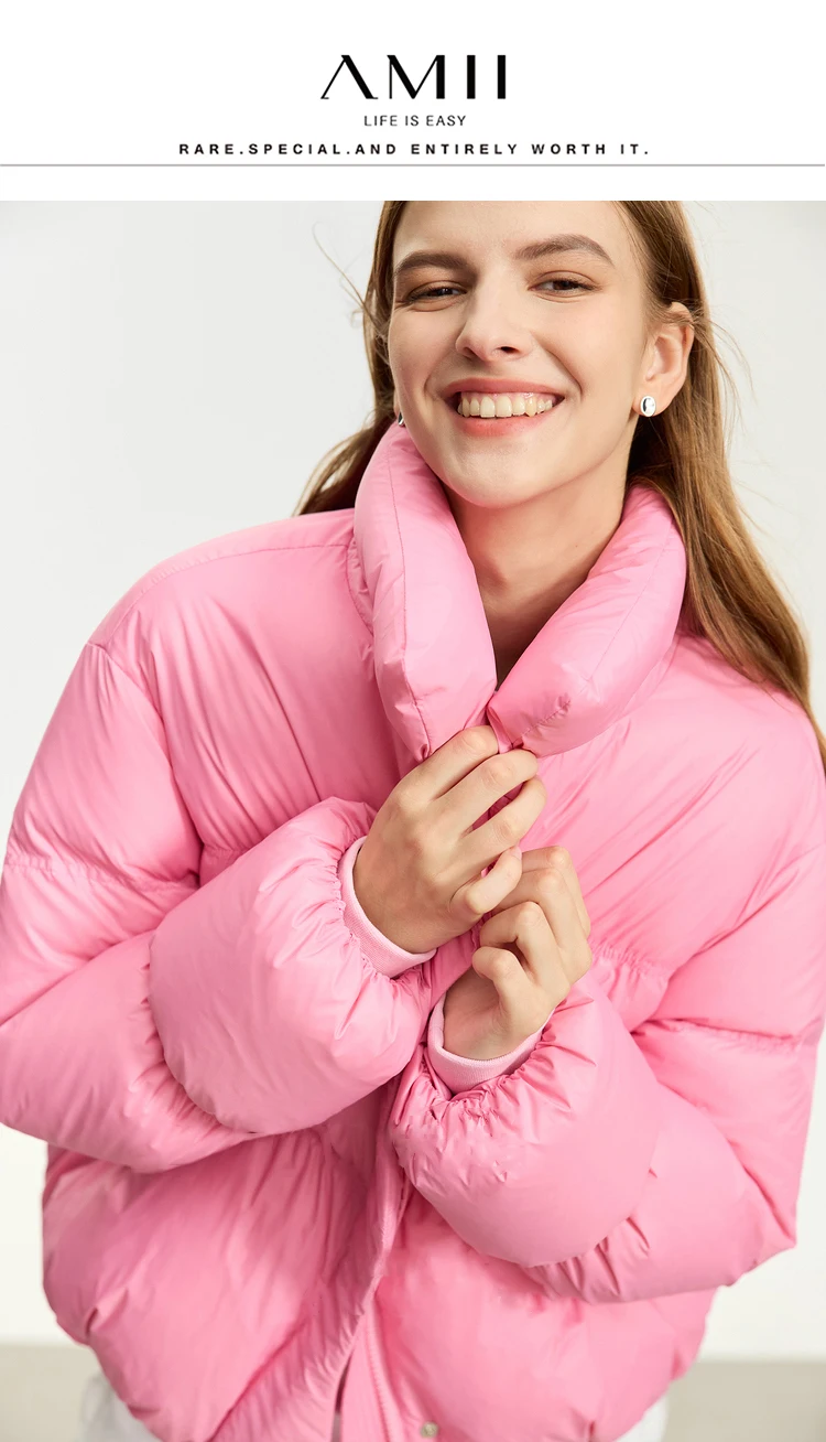 AMII Minimalist Women's Winter Down Jacket Zipper Button Warm Short Overcoats 2025 Winter New Female Solid Down Jacket 12344053