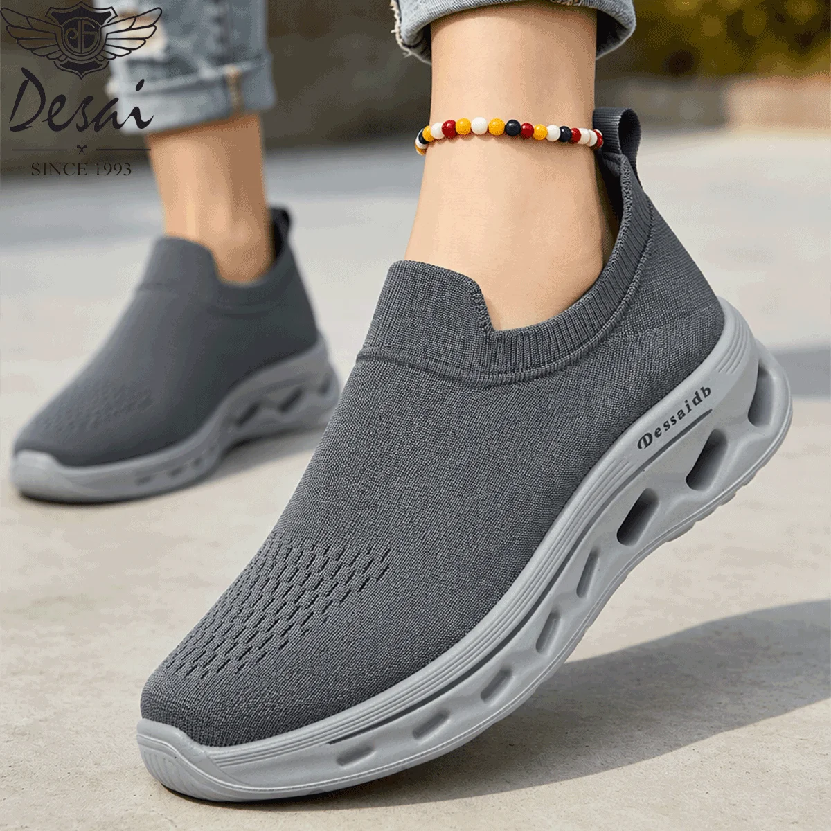 Desai Men's 2026 Autumn Slip On Mesh Casual Sports Shoes Hollow Cushion Sole Sneakers School Supplies Student Daily Outdoor