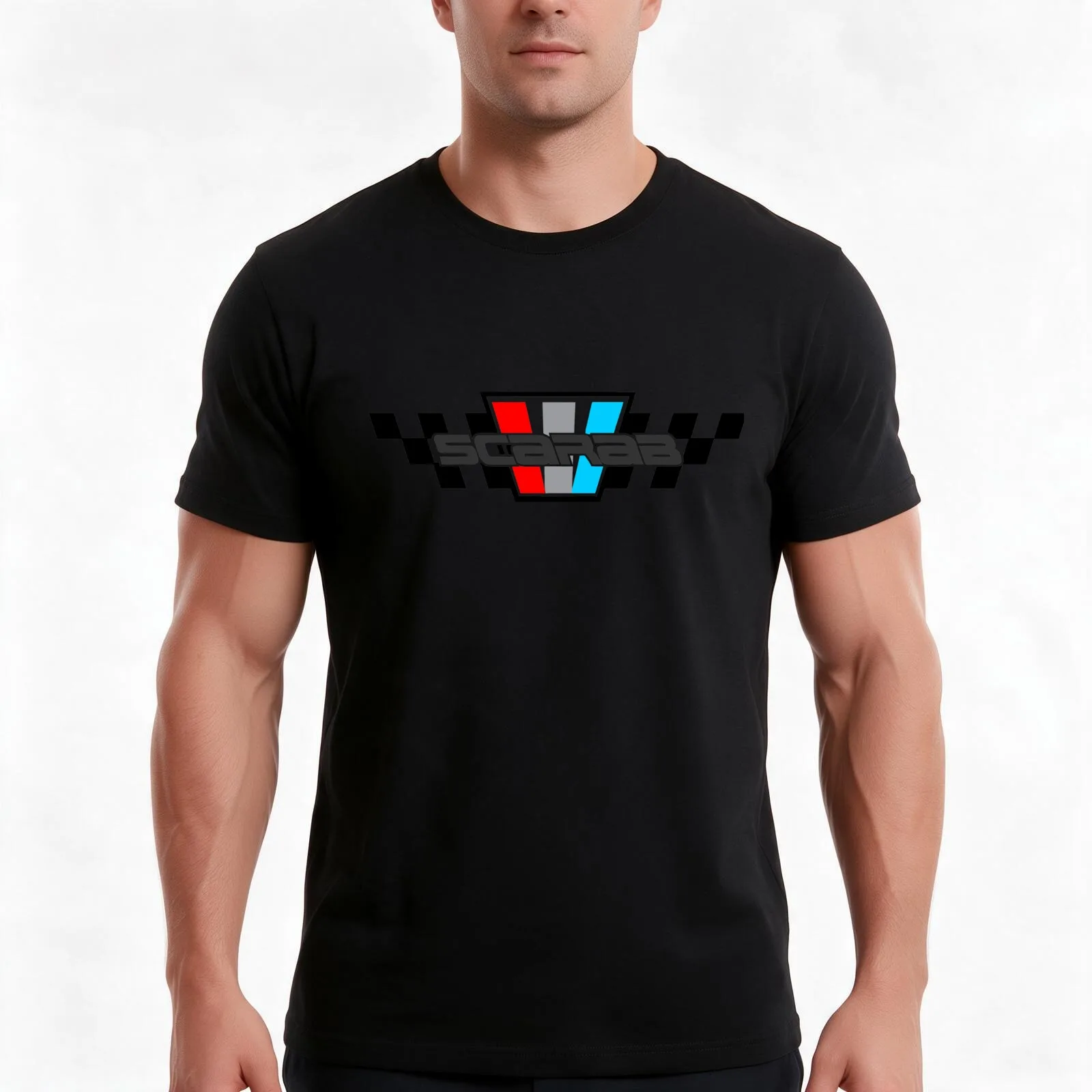 SCARAB RACING BOATS YACHTS LOGO T-Shirt, Summer Casual Cotton Tee, Oversized Streetwear Tops, Vintage Graphic Print, 100% Cotton