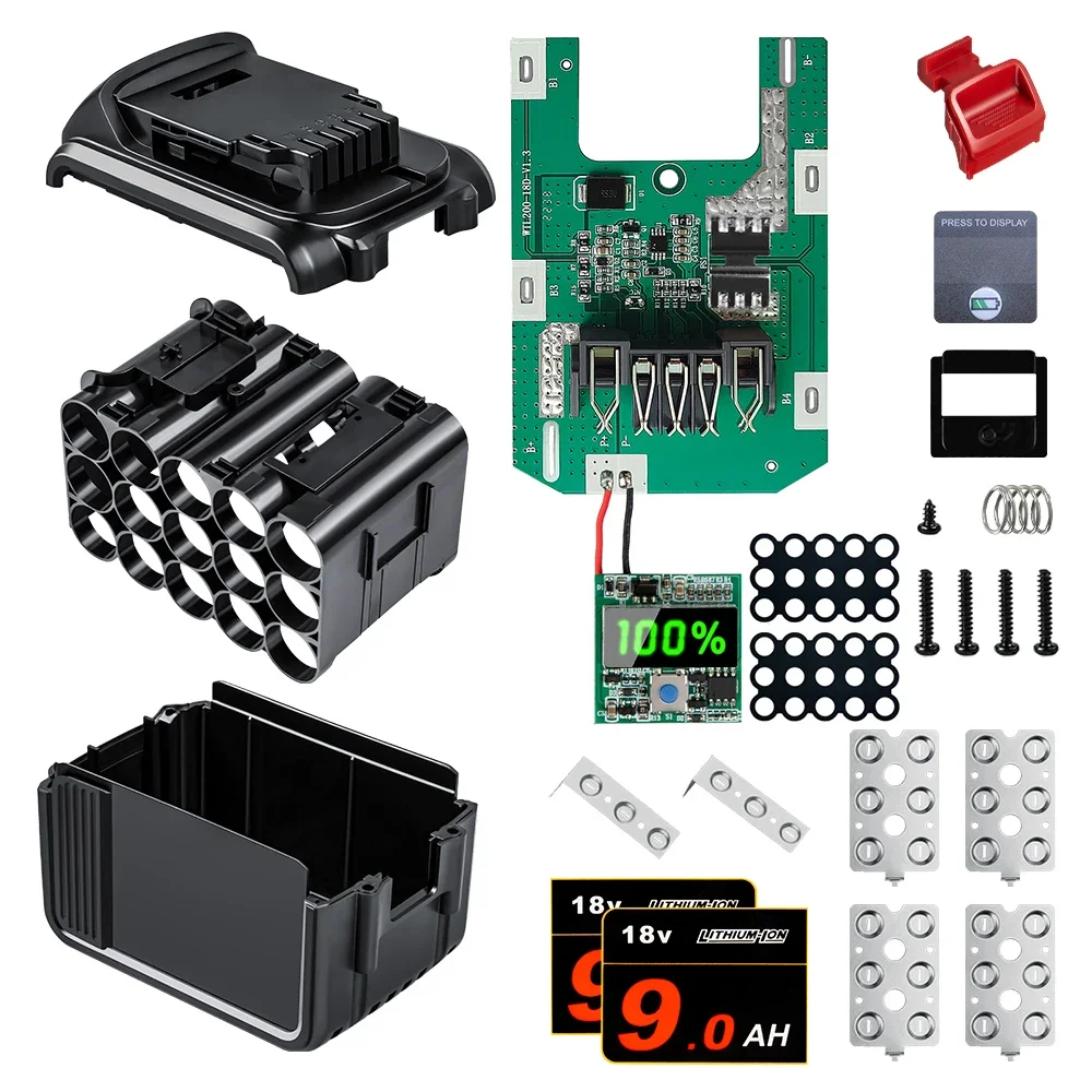 Obudowa akumulatora do elektronarzędzi Dewalt 18 V / 20 V Zestaw akcesoriów z płytką PCB BMS Może zainstalować 15 ogniw 18650