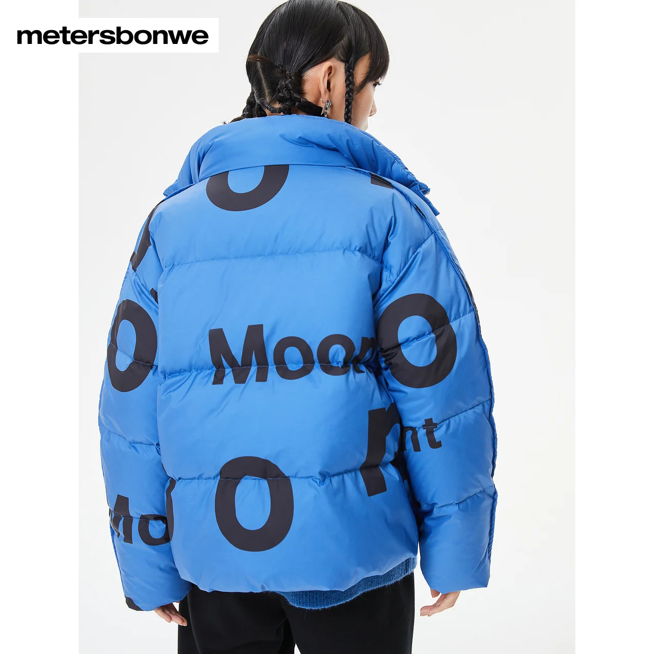 Metersbonwe-Women's Stand Collar Short Down 80%Duck Down Color Clash Letter Printing Loose Coat Casual Commuter Winter