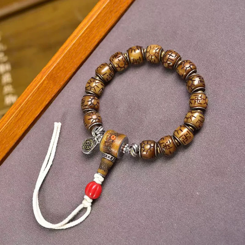 

Браслет Reflow Yak Bone Тысяча Персонажей Одиночный Круг Старое Серебро Инкрустация Тибетский Стиль Культурный Будда Бусина