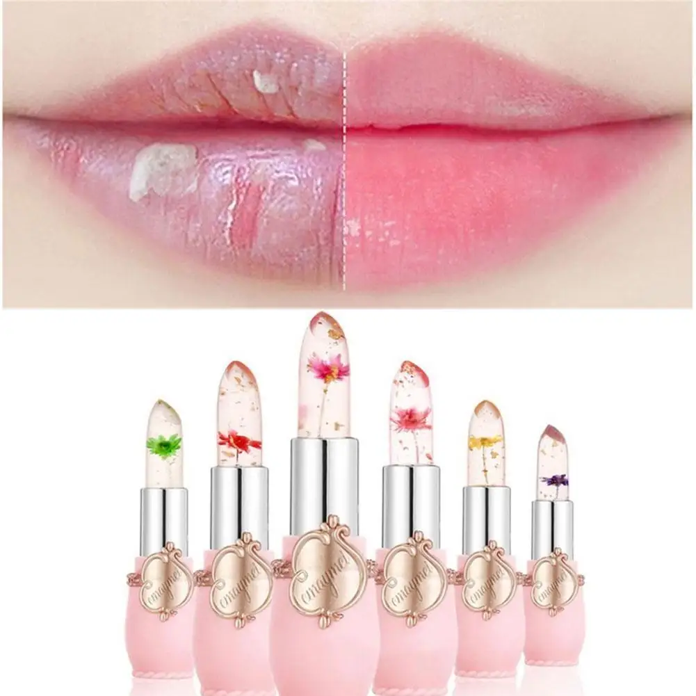 Barra de labios hidratante de larga duración, maquillaje de flores de gelatina, color rosa, cambia la temperatura, labios transparentes, juego de 6 piezas, M6A3