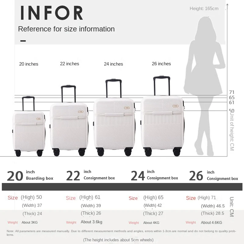 Front Semi-Open Suitcase with Laptop Bag Female Lightweight Luggage Case Multifunction Carry-on Cabin Suitcase Trolley Case