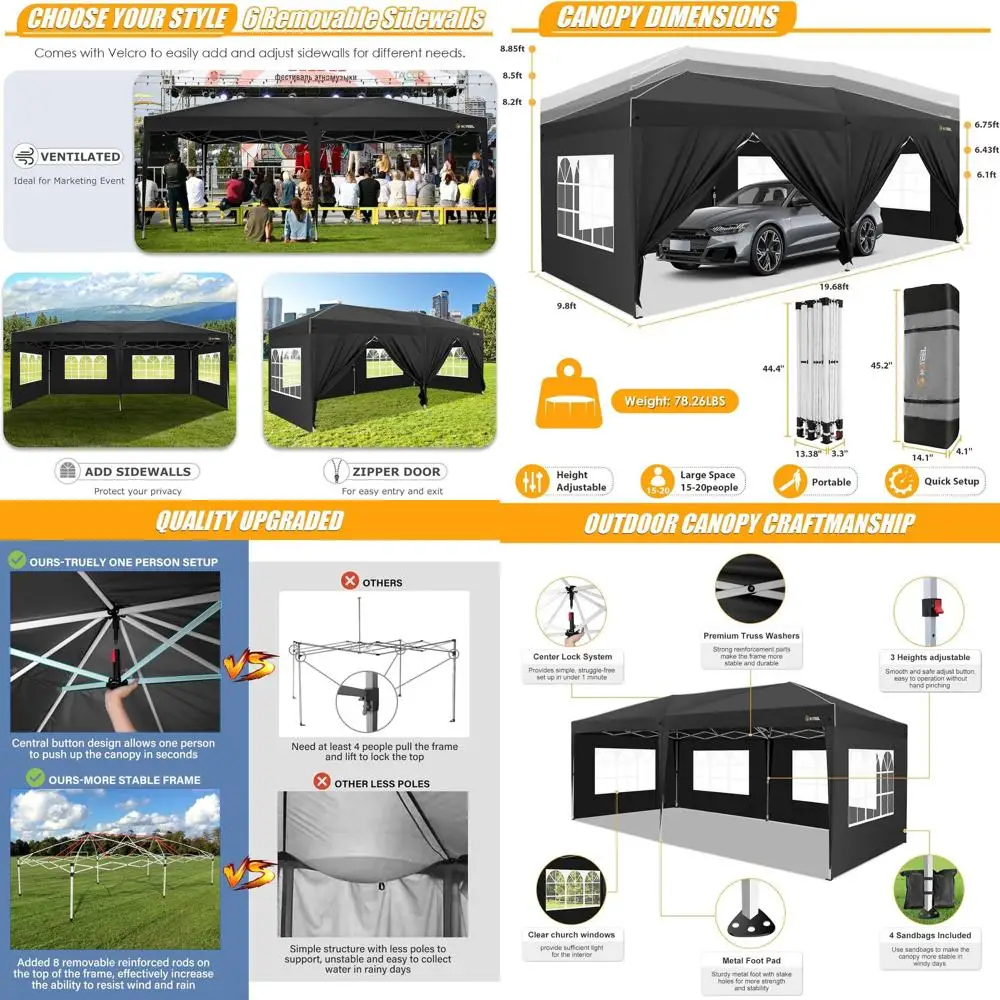 

Палатка уличная 10x20 футов с 6 боковыми стенками, быстросборная, с усиленными стойками, сумкой для хранения, для вечеринок, мероприятий, черная