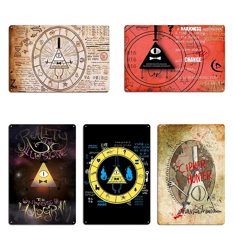 Gravity Gravity Falls Reality is an Illusion bill cipher spell Zodiac Metal Living Room Painting Wall Decor Tin Sign Poster