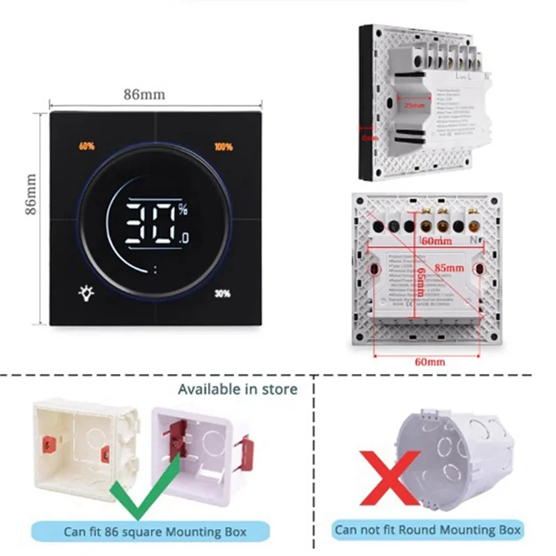 

1 PCS Infinite Knob Dimmer Regulator 150-300W AC 110-240V Plastic+Metal Digital LCD Yandex(Black)-New