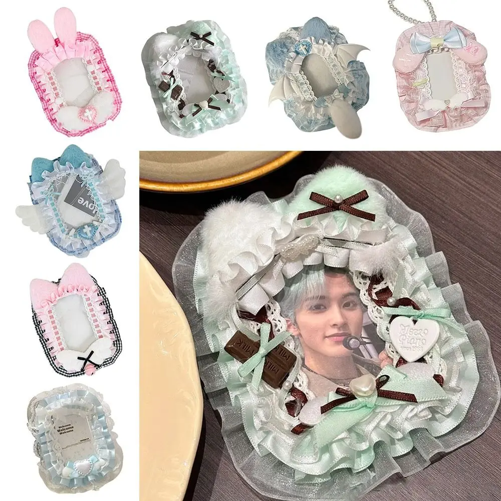 New Pink Bow Card Holder Lace Plush Photo Protector Case Anime with Ribbon Photocard Holder