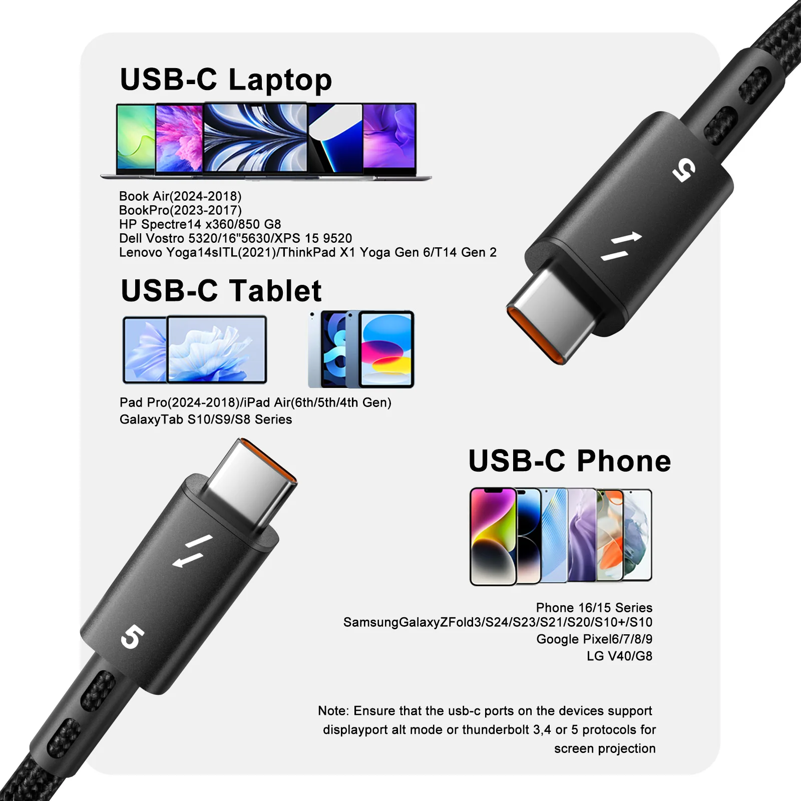 16K Thunder-bolt 5 80Gbps USB 4.0 Tipo-C Estensione dati Cavo video di ricarica rapida da 240 W Archiviazione dati super veloce per MacBook iPad