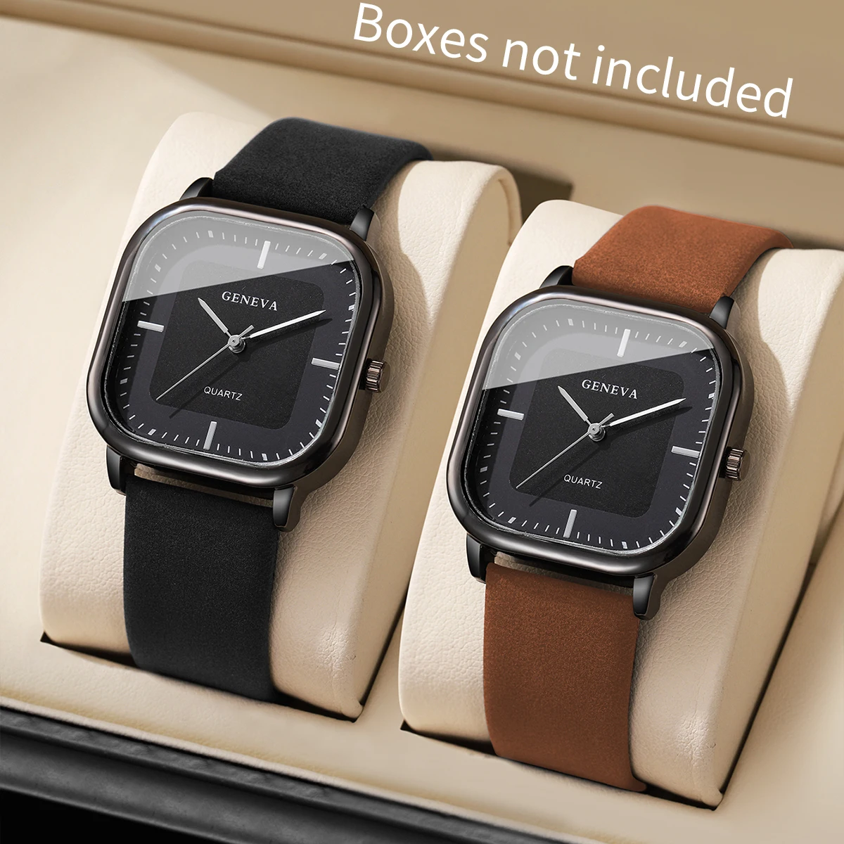 2PCS/Set Men Fashion Leather Strap Wristwatches Man Business Square Simple Dial Quartz Watch Reloj Hombre (Without Box)
