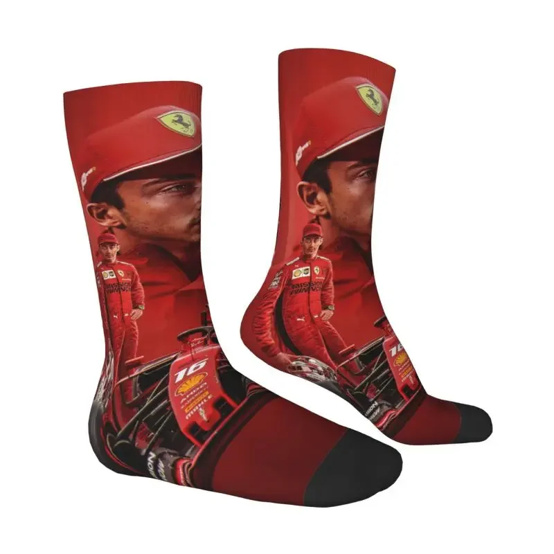 Fashion Formula One Racing Driver Leclerc Socks Men Women Warm 3D Printed Monaco Racer Sports Football Socks