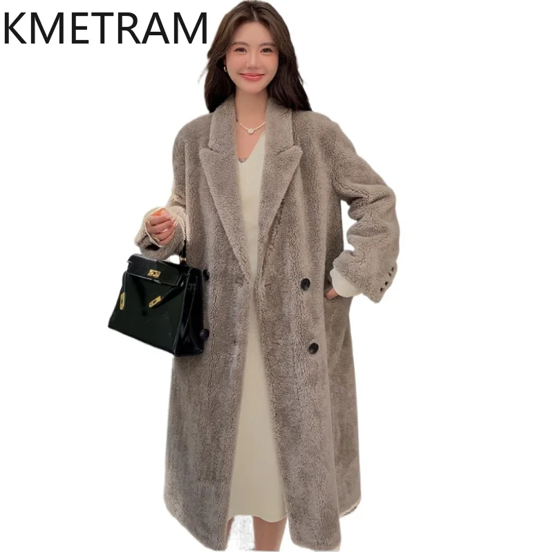 KMETRAM 100% Wool Coats Woman High Quality Long Coat Winter Women Clothing Warm Furry Jacket 2025 abrigos invierno mujer