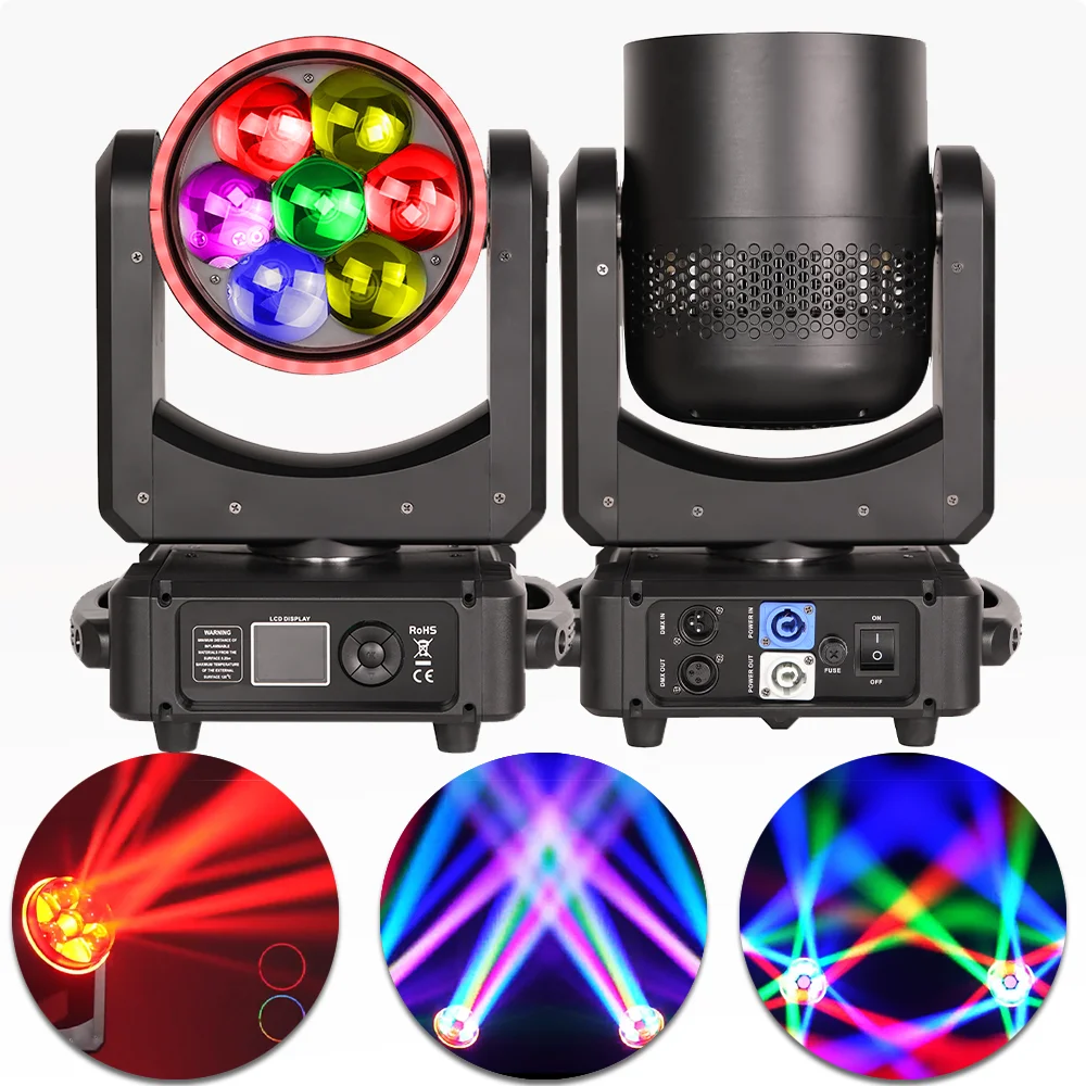 

Светодиодный 7X60W RGBW Bee Eye Point Control Zoom Beam Moving Head Light с кольцом CTO Wash Rainbow effect DMX512 Для DJ Disco party bar