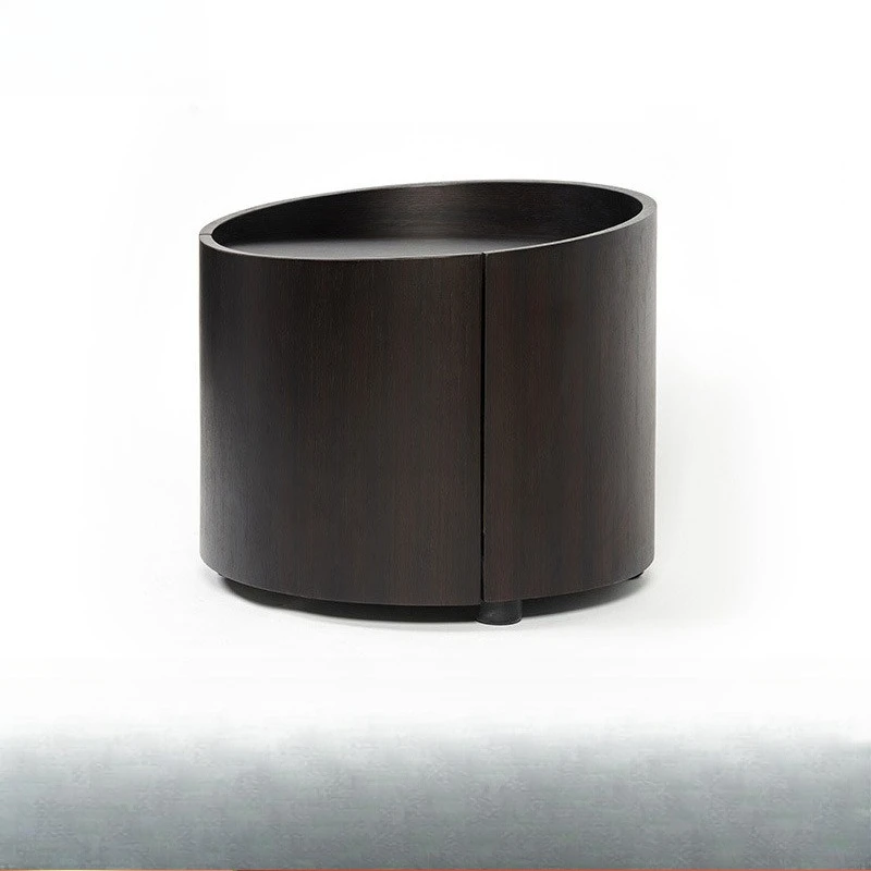 Smoked round bedside table Italian minimalist solid wood bedroom creative round storage bedside table