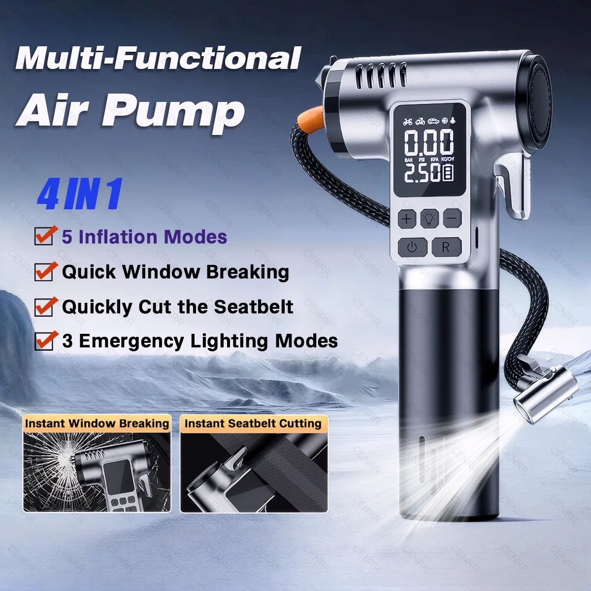 

Multifunctional Car Air Pump Electric Tire Inflator Wireless Air Compressor Portable Air Injector for Tyre Bike Motorcycle Ball